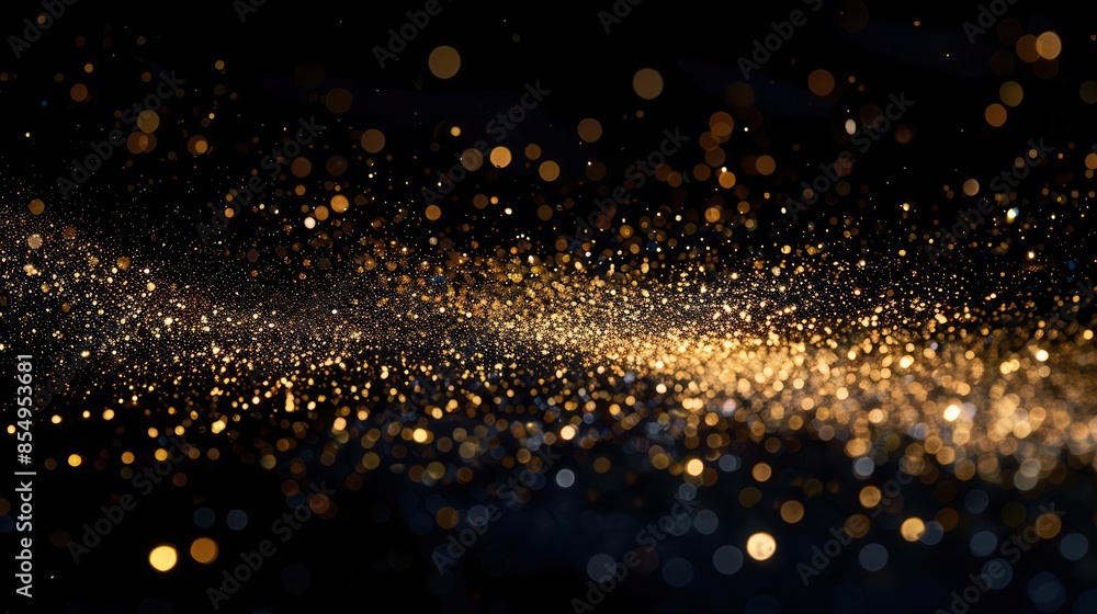 Naklejka premium shimmering bokeh lights on black background festive glamour concept abstract photo