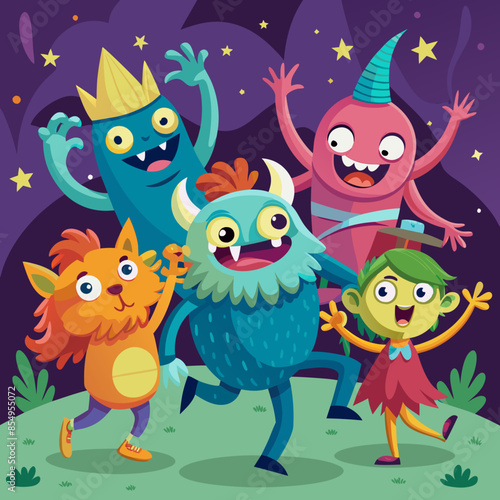 Cute monsters dancing