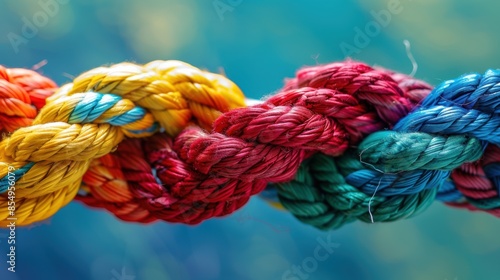 Colorful rope intertwined, close-up macro shot