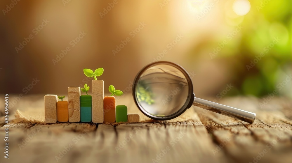 Icon of a bar chart with a magnifying glass, symbolizing data analysis ...