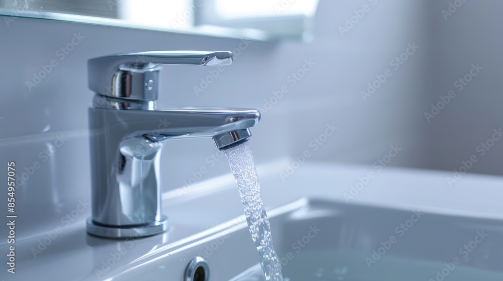 Water tap , faucet. Flow water in bathroom with sink. Modern clean house. Backround hygiene. Water tap , faucet. Flow water in bathroom with sink. Modern clean house. Backround hygiene.