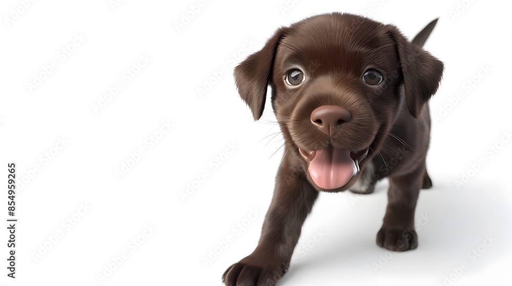 Adorably Playful 3D Brown Puppy with Floppy Ears and Tongue Out on White Background Adorably Playful 3D Brown Puppy with Floppy Ears and Tongue Out on White Background
