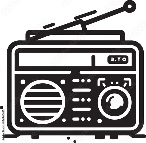 Radio Vector Illustration Silhouette. vintage old microphone Advertising Media high quality outline audio pictograms in modern flat style