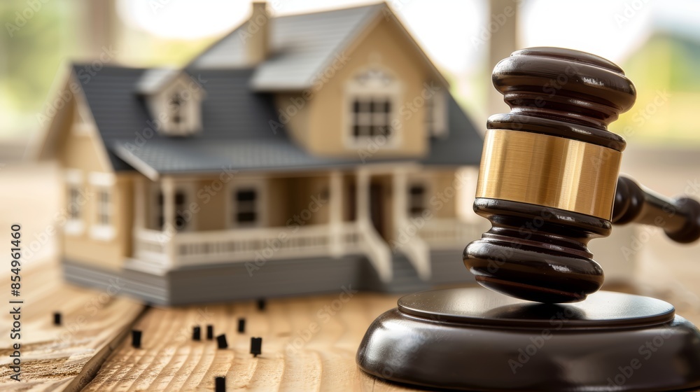 Conceptual image of a gavel and house representing a property auction Conceptual image of a gavel and house representing a property auction
