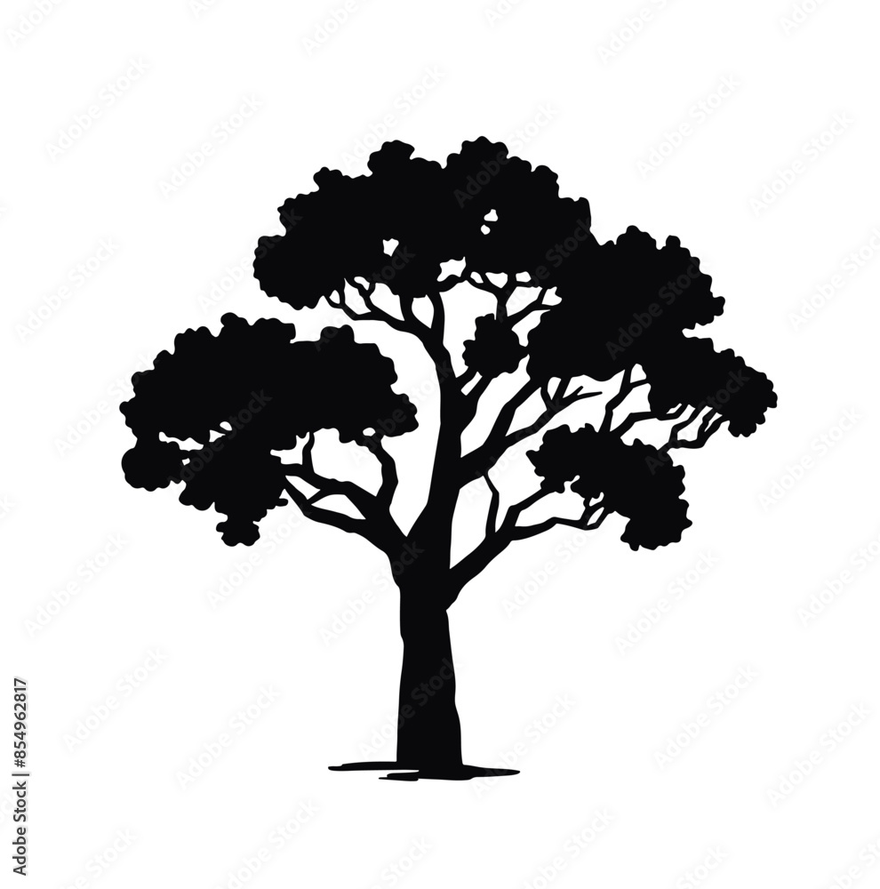 Fototapeta premium Silhouette of a deciduous Poplar tree. black illustration
