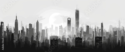 Grayscale Abstract Urban Skyline, Cartoon