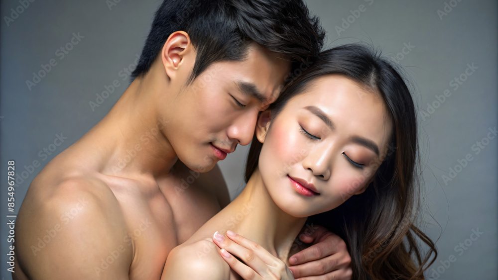 A romantic portrait of a loving couple sharing a hug A romantic portrait of a loving couple sharing a hug