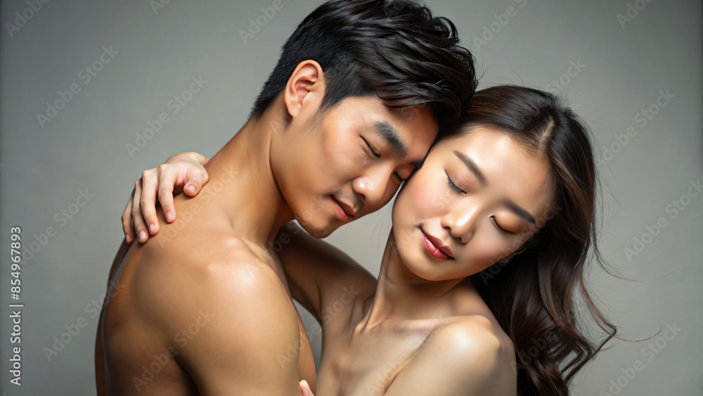 A romantic portrait of a loving couple sharing a hug A romantic portrait of a loving couple sharing a hug