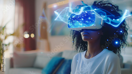 Person engaged with VR and digital effects photo