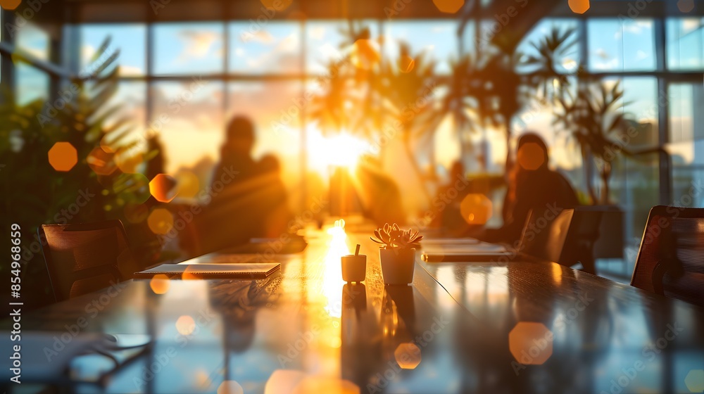 Blurred background of business people in an office meeting room with a bokeh effect and sunlight, creating an abstract or blurry stock photo template for various commercial uses. Blurred background of business people in an office meeting room with a bokeh effect and sunlight, creating an abstract or blurry stock photo template for various commercial uses.