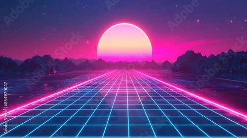 futuristic, abstract, illustration, design, laser, night, technology, blue, bright, vector, background, galaxy, glowing, poster, template, sky, nostalgia, purple, light, striped, geometric, 1980, retr