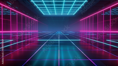 Wallpaper Mural futuristic, abstract, illustration, design, laser, night, technology, blue, bright, vector, background, galaxy, glowing, poster, template, sky, nostalgia, purple, light, striped, geometric, 1980, retr Torontodigital.ca