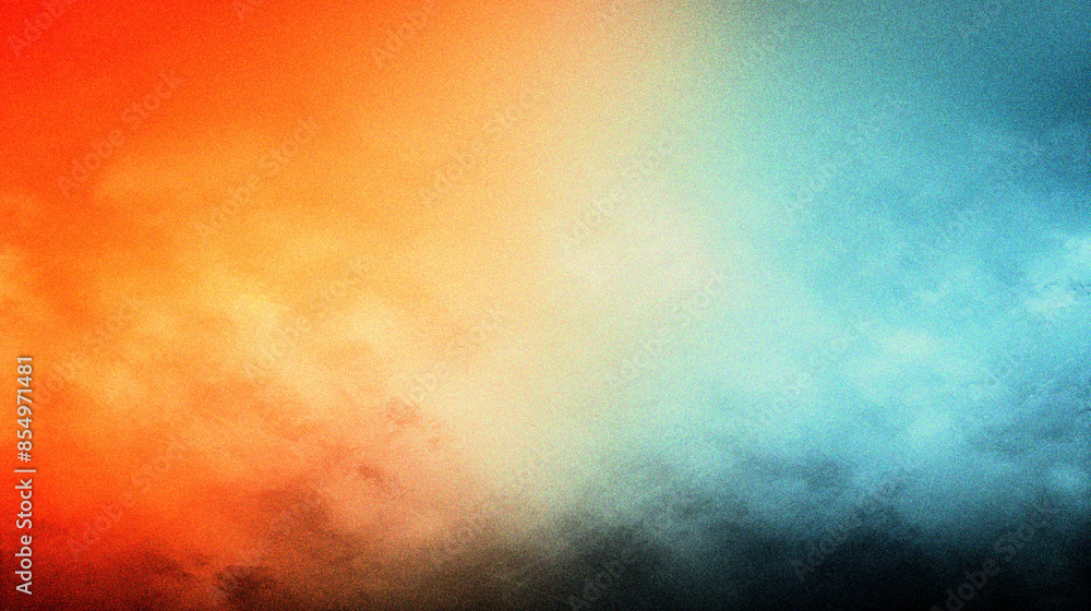 Naklejka premium Orange light blue abstract background, gradient with grain effect, empty grungy space. A simple background with grainy noise.