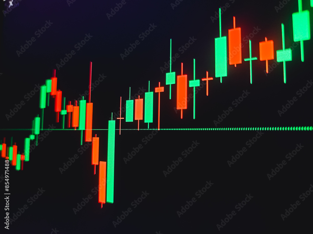 Closeup financial chart with candlestick graph in stock market on monitor background. stock exchange graph or stock market background. Closeup financial chart with candlestick graph in stock market on monitor background. stock exchange graph or stock market background.