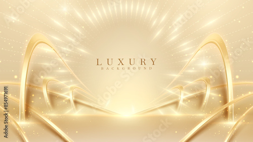 Golden Luxury Background with Radiant Lines and Sparkling Details, Perfect for High-End Events, Branding, and Elegant Invitations. Vector Illustration.
