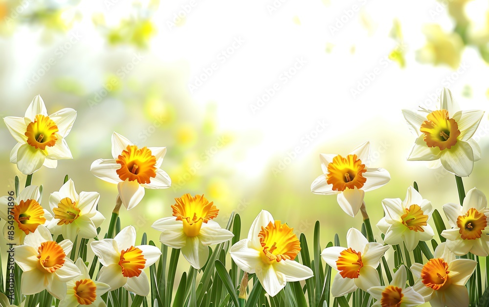 Fototapeta premium Daffodil border clipart with daffodils framing a text or image