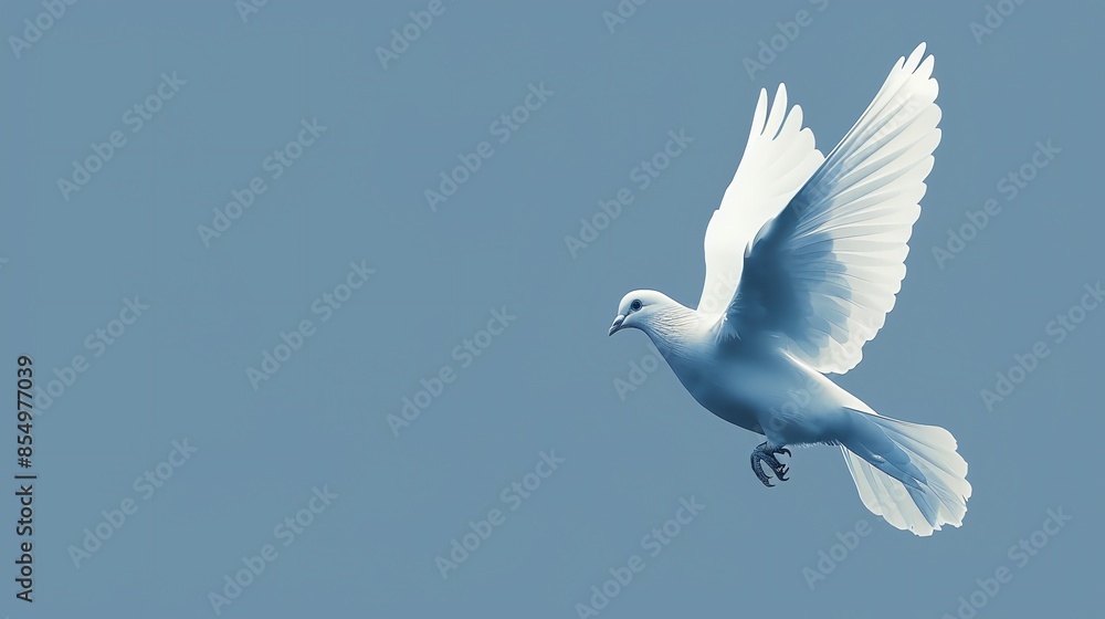 A white dove in mid-flight against a clear blue sky, symbolizing peace and freedom. The bird's wings are fully extended, capturing the grace and purity of its movement. A white dove in mid-flight against a clear blue sky, symbolizing peace and freedom. The bird's wings are fully extended, capturing the grace and purity of its movement.