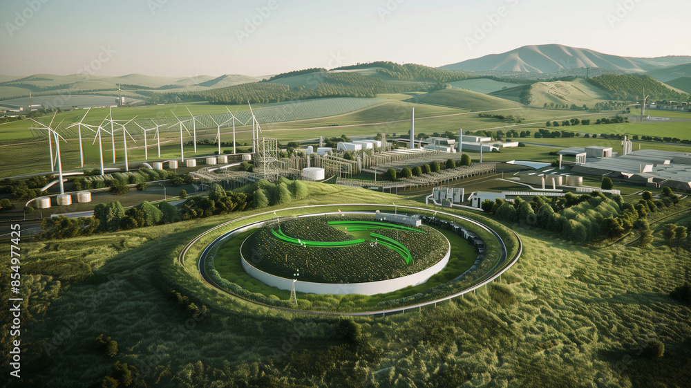 A futuristic, sustainable farm using high-tech agriculture methods A futuristic, sustainable farm using high-tech agriculture methods