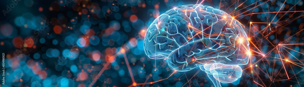 Artistic representation of a brain with illuminated neural connections Artistic representation of a brain with illuminated neural connections
