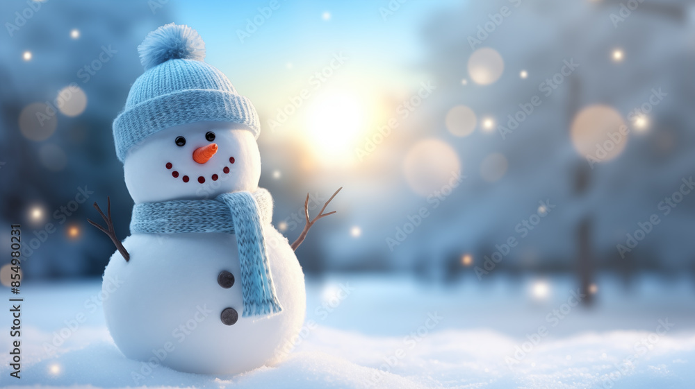 Fototapeta premium Snowman in winter snow 