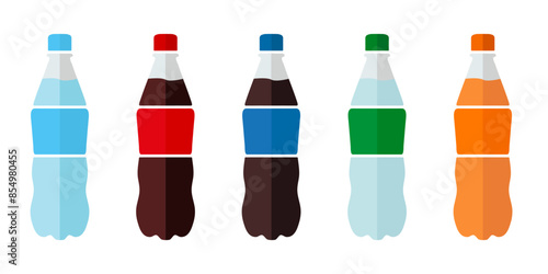 Plastic bottles of water icon. Mineral water illustration. Sweet soda symbol. Fizzy drinks sign.