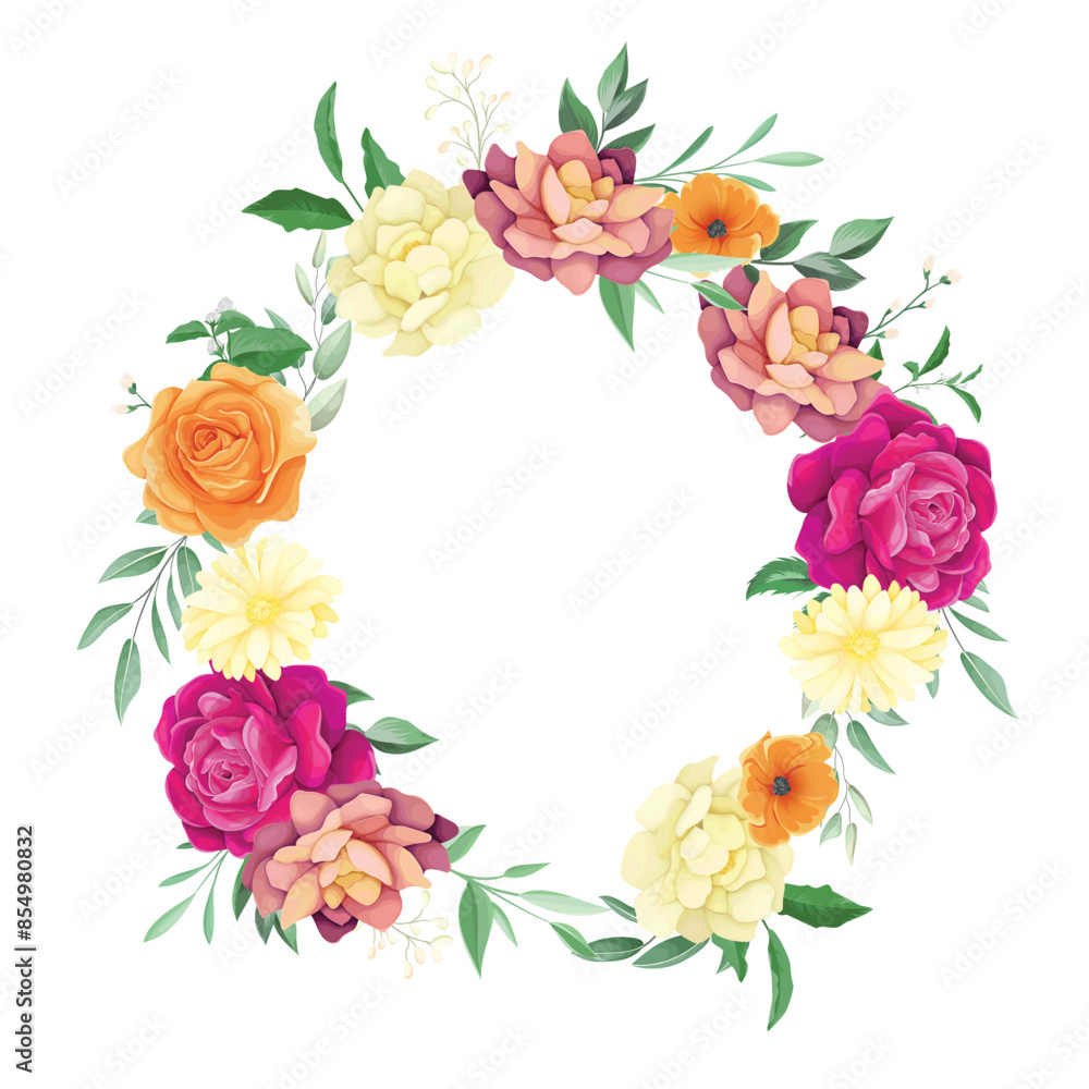 Fototapeta premium beautiful roses flower and leaves frame and bouquet