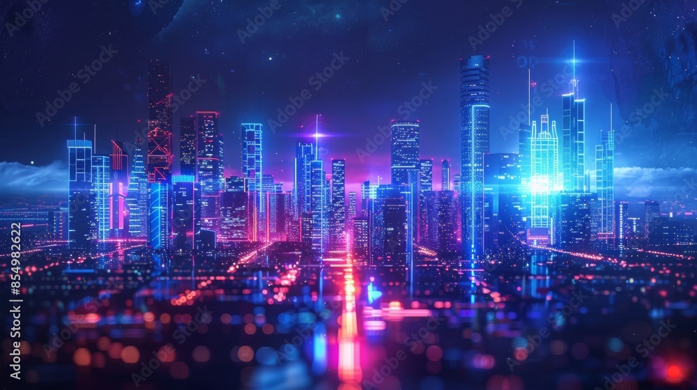 cityscape with space and neon light effect. Modern hi-tech, science, futuristic technology concept. Abstract digital high tech city design for banner background cityscape with space and neon light effect. Modern hi-tech, science, futuristic technology concept. Abstract digital high tech city design for banner background