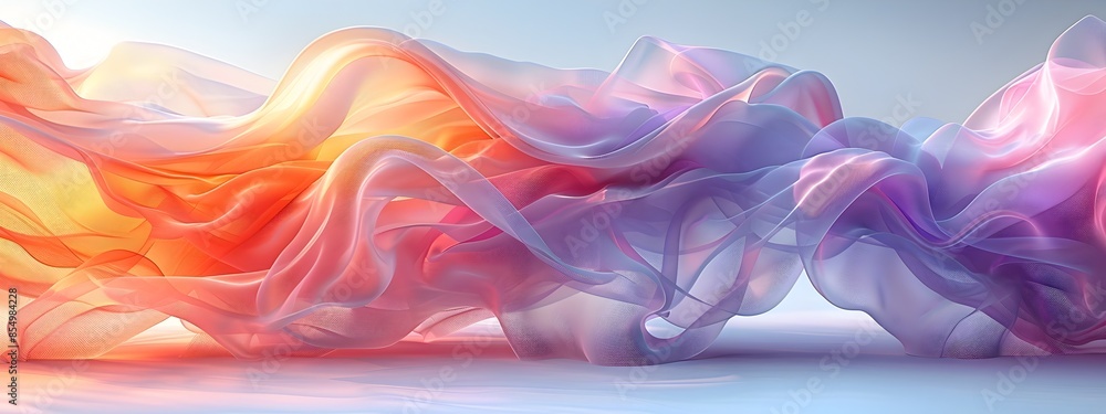 Fototapeta premium Ethereal Abstract Vision Diaphanous Ribbons of Soft Hues in Dreamlike Arrangement on Pristine Plane
