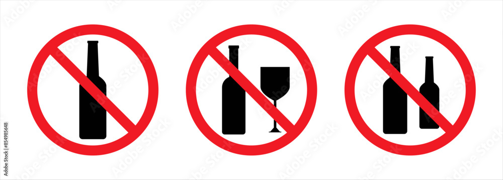 No alcohol sign symbols. Set of no alcohol vector signs. Do not drink alcohol in this area. Prohibited icons of drink alcohol. No alcohol, No drinking vector illustration. No alcohol sign symbols. Set of no alcohol vector signs. Do not drink alcohol in this area. Prohibited icons of drink alcohol. No alcohol, No drinking vector illustration.