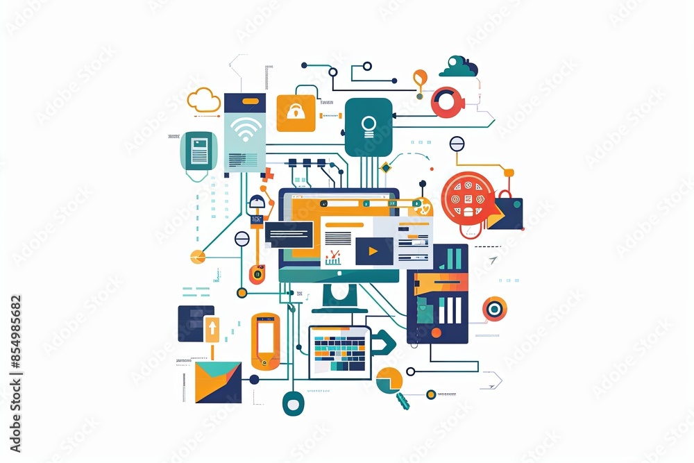 Conceptual Technology Flat Illustration created with Generative AI Conceptual Technology Flat Illustration created with Generative AI