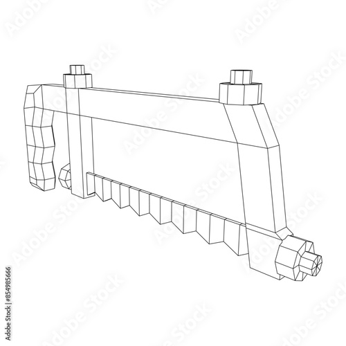 Hacksaw manual or Hand hacksaw. Wireframe low poly mesh vector illustration