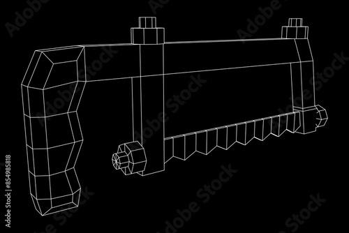 Hacksaw manual or Hand hacksaw. Wireframe low poly mesh vector illustration