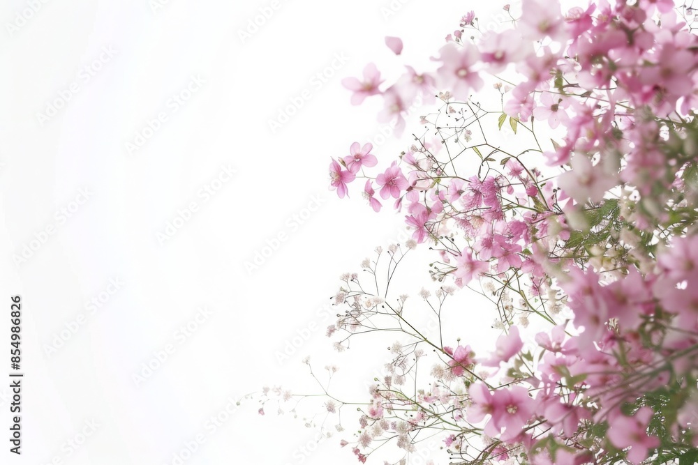 Delicate Floral Arrangement on White Background with Space for Copy, Horizontal and Realistic Design for Elegant and Minimalistic Projects Delicate Floral Arrangement on White Background with Space for Copy, Horizontal and Realistic Design for Elegant and Minimalistic Projects