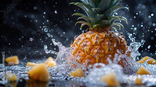 Pineapple Splashing into Water with a Dramatic Effect