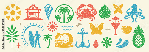 Set of Summer holidays symbols and objects vector illustration. Collection of vacation elements