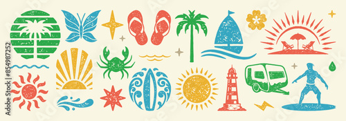 Set of Summer holidays symbols and objects vector illustration. Collection of vacation elements