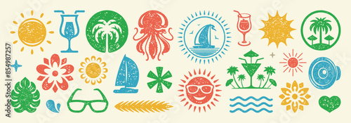 Set of Summer holidays symbols and objects vector illustration. Collection of vacation elements