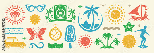 Set of Summer holidays symbols and objects vector illustration. Collection of vacation elements