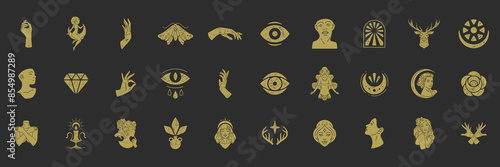 Trendy boho shapes and women illustrations set