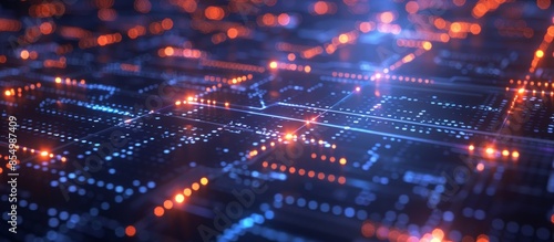 Wallpaper Mural Close-up of a digital circuit board with glowing blue and orange lights, symbolizing data flow, technology, and futuristic innovation. Torontodigital.ca