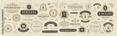 Vintage typographic decorative ornament design elements set vector illustration
