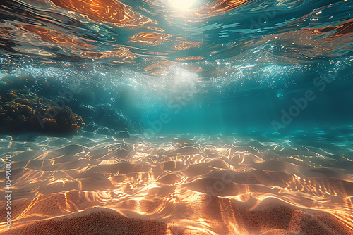 A photograph of crystal-clear ocean water with beautiful sand visible on the bottom