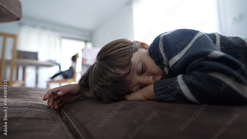 Peaceful Child Sleeping on Couch - Serene Domestic Moment Captured in a Family Home Peaceful Child Sleeping on Couch - Serene Domestic Moment Captured in a Family Home