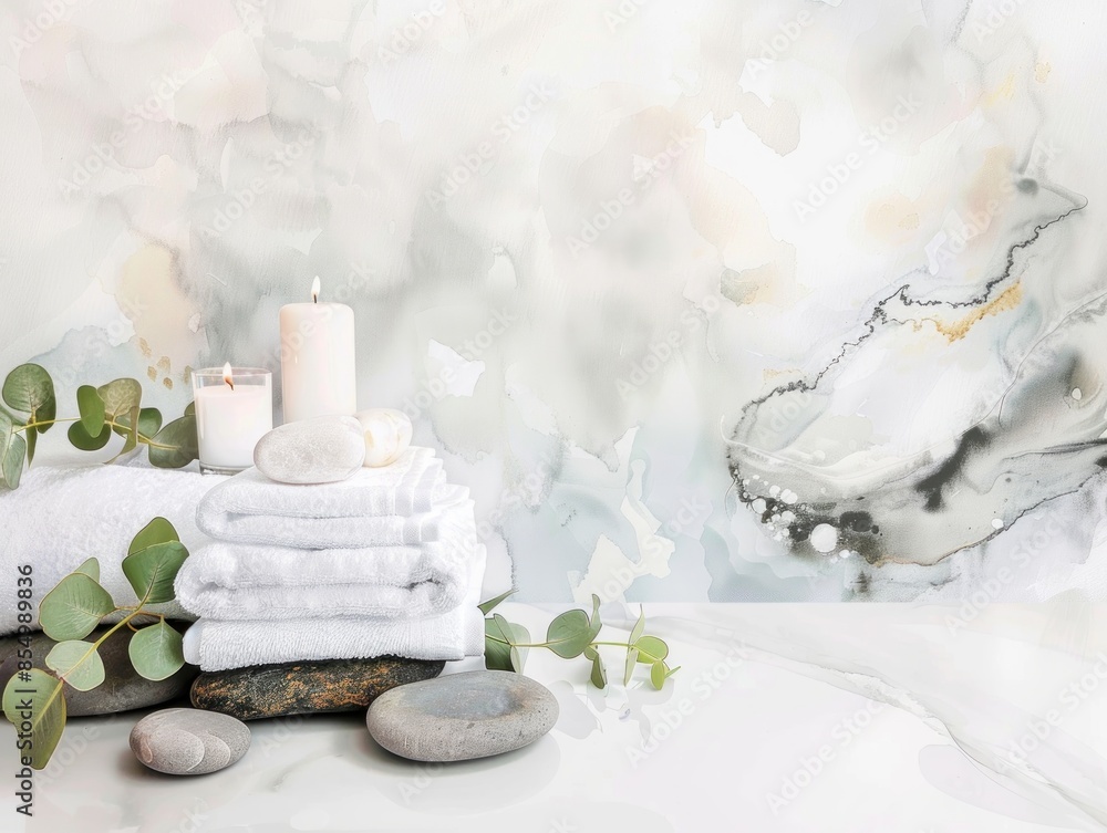 Spa Relaxation with Eucalyptus and White Towels Spa Relaxation with Eucalyptus and White Towels