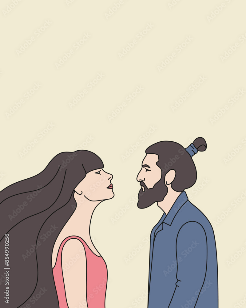 Man and woman looking at each other. Color vector illustration. Man and woman looking at each other. Color vector illustration.