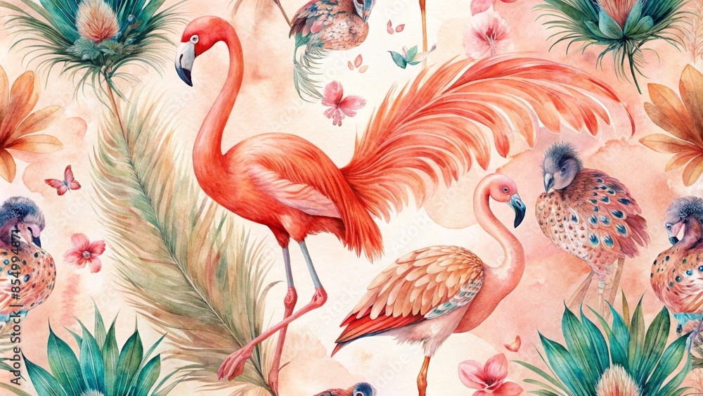 Obraz premium Detailed Pink Flamingos: 2D Illustration of Diverse Sizes