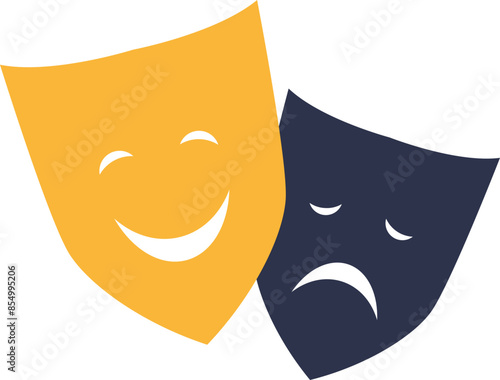 Yellow comedy mask and blue tragedy mask representing theatre.