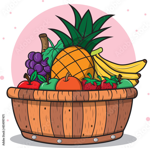Canasta de frutas estilo cartoon.