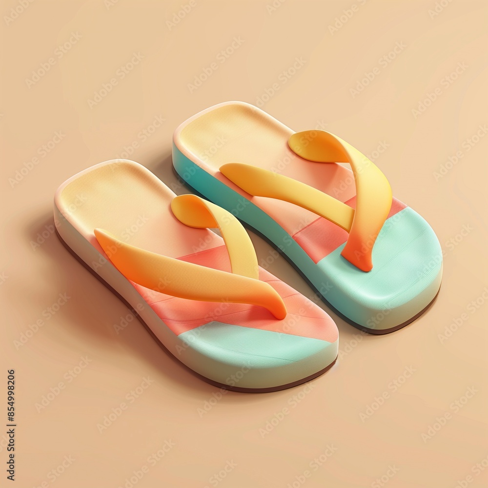 cute summer element, a pair of sandals on light background, clay texture cute summer element, a pair of sandals on light background, clay texture