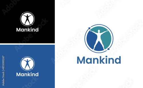 Vitruvian Man inside the circle logo. mankind health Human Anatomy